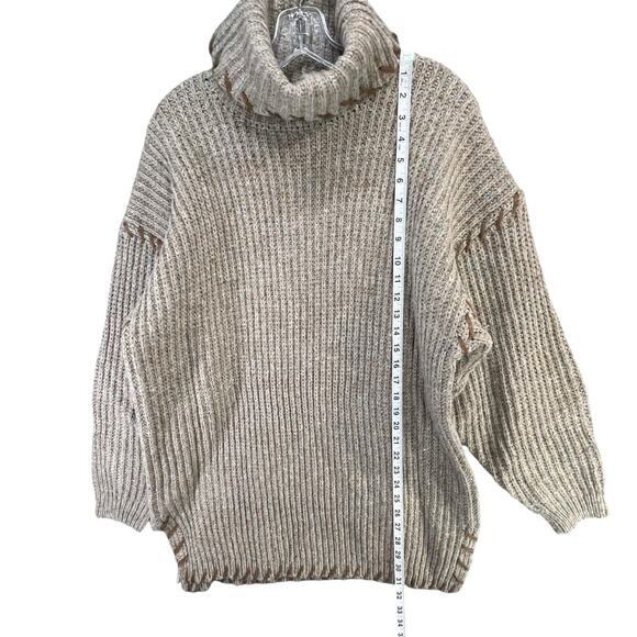 Vintage Y2K Chunky Knit Sweater XL Beige Cream Ribbed Turtleneck Cottage Cabin - Picture 8 of 13